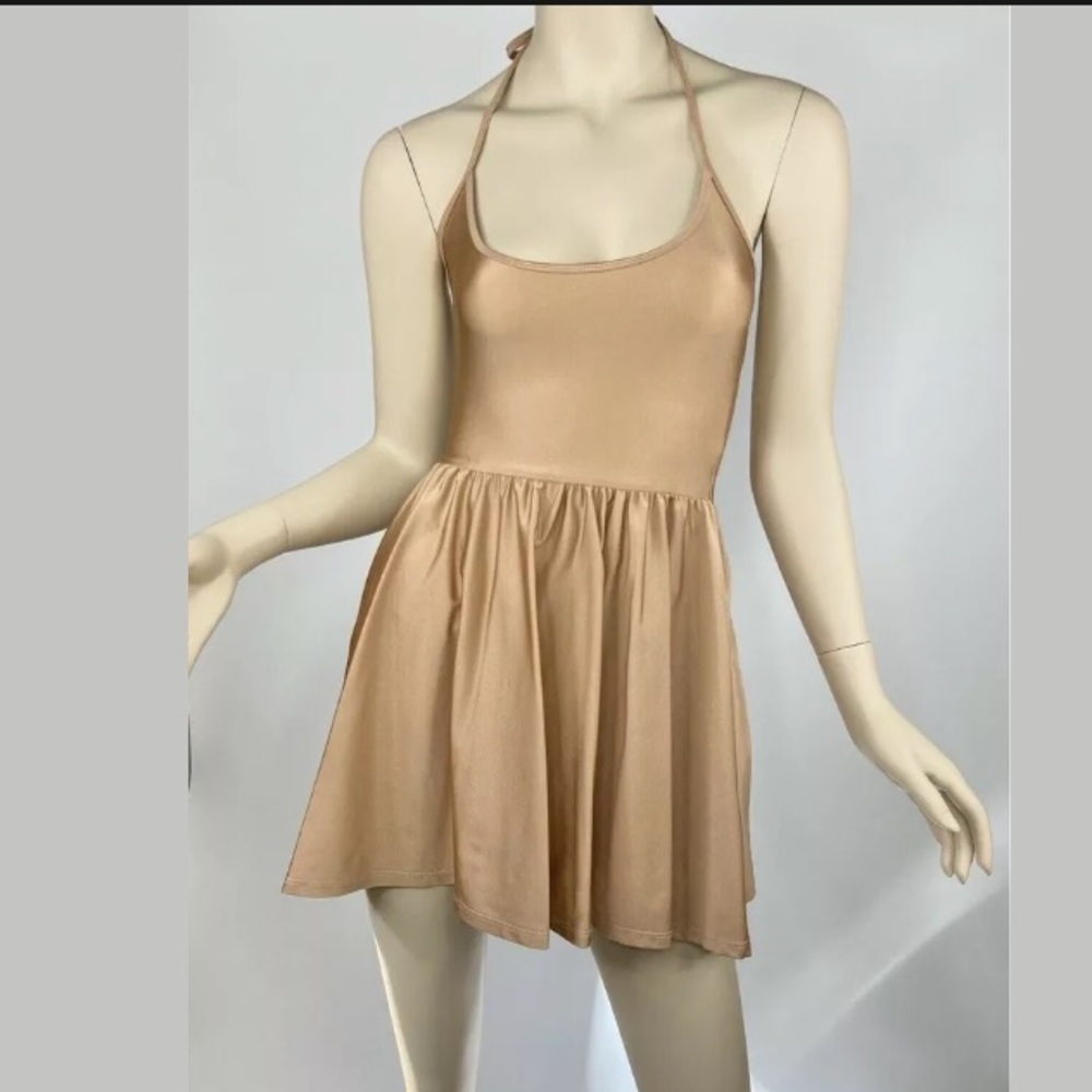 American Apparel Halter Skater Mini Dress Nude